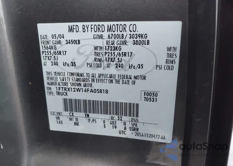 2004 Ford F-150 Stx/Xl/Xlt from USA, damaged, VIN 1FTRX12W14FA05818